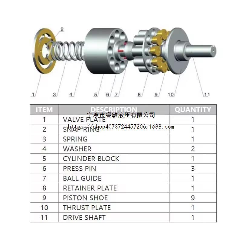 YUKEN液压泵维修零件套件A16A22A37A45A56A70A90A145液压零件缸体