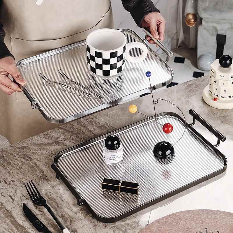 格娜斯（CRISTALGLASS）现代轻奢金属亚克力托盘长方形杯盘家用