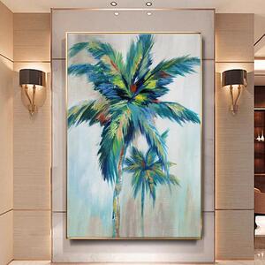 纯手绘油画【多彩椰树】客厅玄关书房风景挂画欧式简约酒店装饰画
