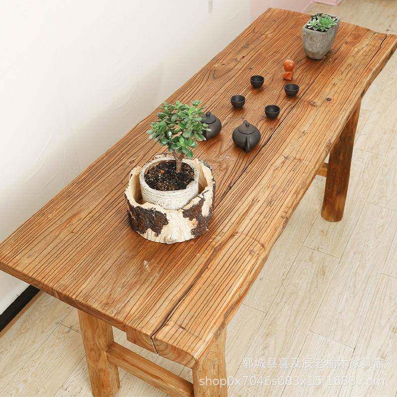 老榆木茶桌古典禅意茶桌餐桌功夫茶桌老榆木风化纹理茶桌大板茶台