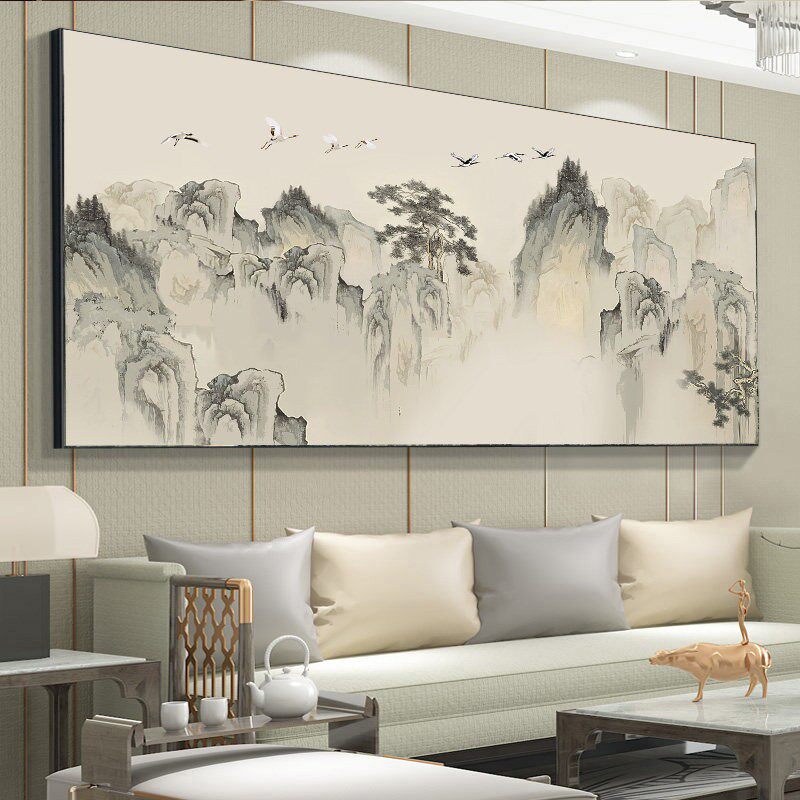 客厅沙发背景墙壁靠山图装饰山水风景茶室字画办公室流水生财挂画