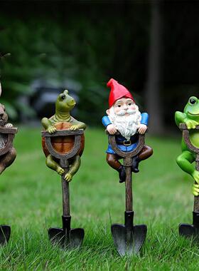 新款跨境铲子上的侏儒动物花园庭院装饰树脂雕像摆件家居仿真立体