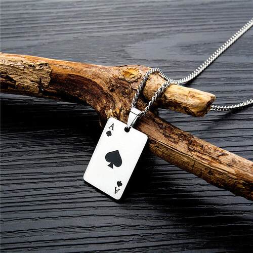Men Statement Poker Lucky Ace of Spades Pendant Necklace Red