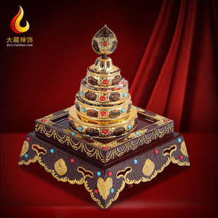 藏傳民族用品藏族八吉祥曼扎盤曼茶羅方形底座曼茶盤家用供奉一套