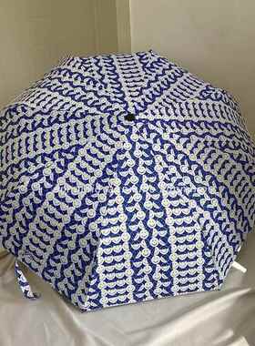 annmino原创 蓝色笑脸雨伞女自动晴雨两用黑胶遮阳三折防晒太阳伞