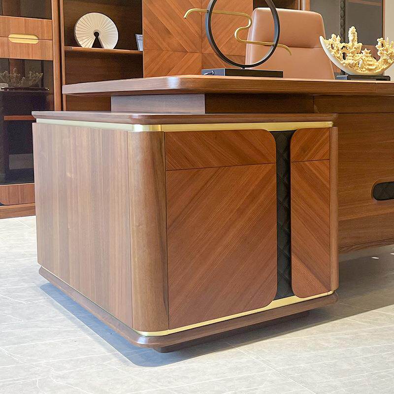 新中式实木老板桌带书柜大班台总裁桌经理桌办公桌椅组合办公家具