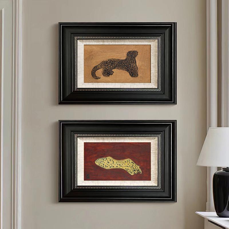 金钱豹装饰画法式现代艺术设计师中古挂画客厅餐边柜卧室玄关壁画