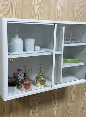 不381锈钢浴室吊柜厨房置推拉门门储物柜台钢化玻璃移物收纳阳柜