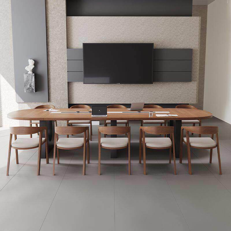 现代简约椭圆形会议桌实木长桌大桌工作台洽谈桌椅组合2025经典