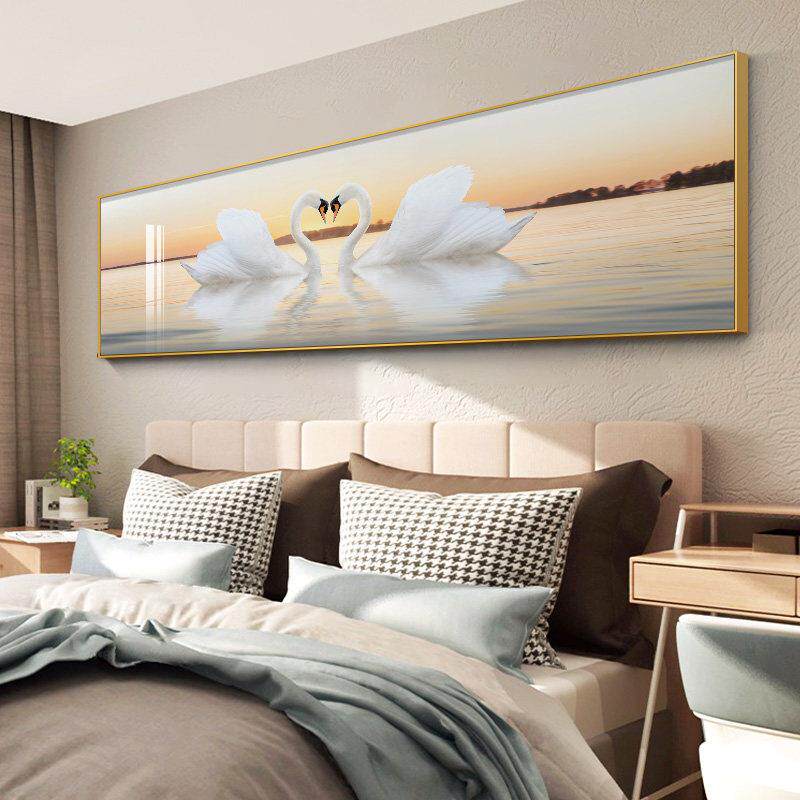 卧室装饰画主卧床头天鹅挂画温馨浪漫情侣房间壁画现代简约抽象画