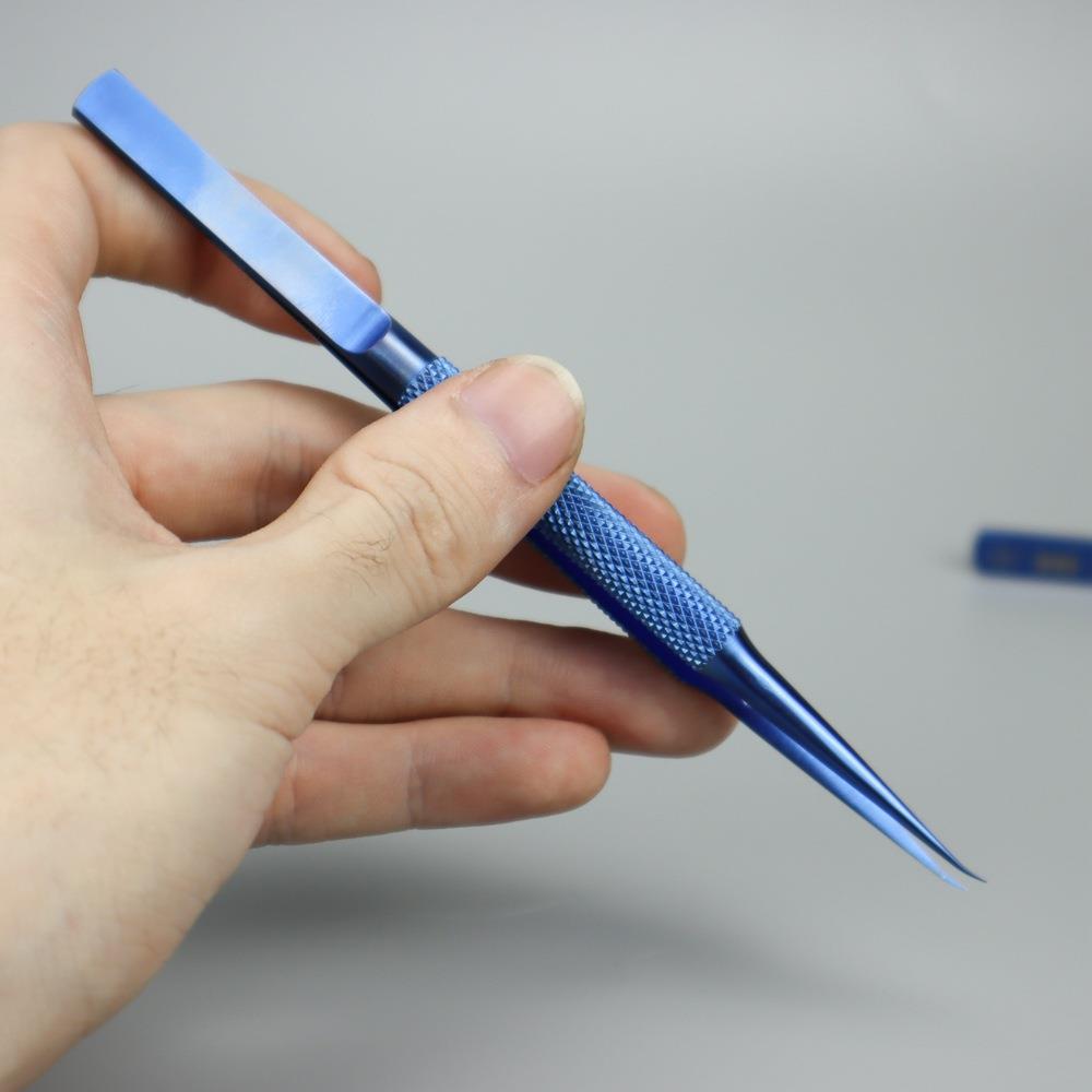 手机维修指纹飞线镊子 钛合金显微0.15mm细尖显微镜用直弯镊 加长