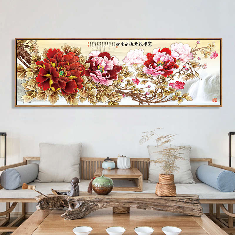 新中式花开富贵画中堂家和万事兴客厅装饰画牡丹花挂画孔雀床头画图片