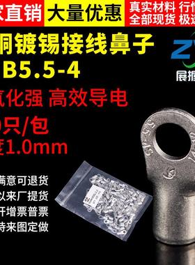 【国标A级】圆型裸端头RNB5.5-4 O型冷压接线端子紫铜焊接100只