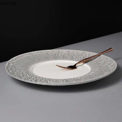Relief Textured Ceramic Wide Edge Plate Restaurant Steak