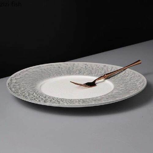 Relief Textured Ceramic Wide Edge Plate Restaurant Steak