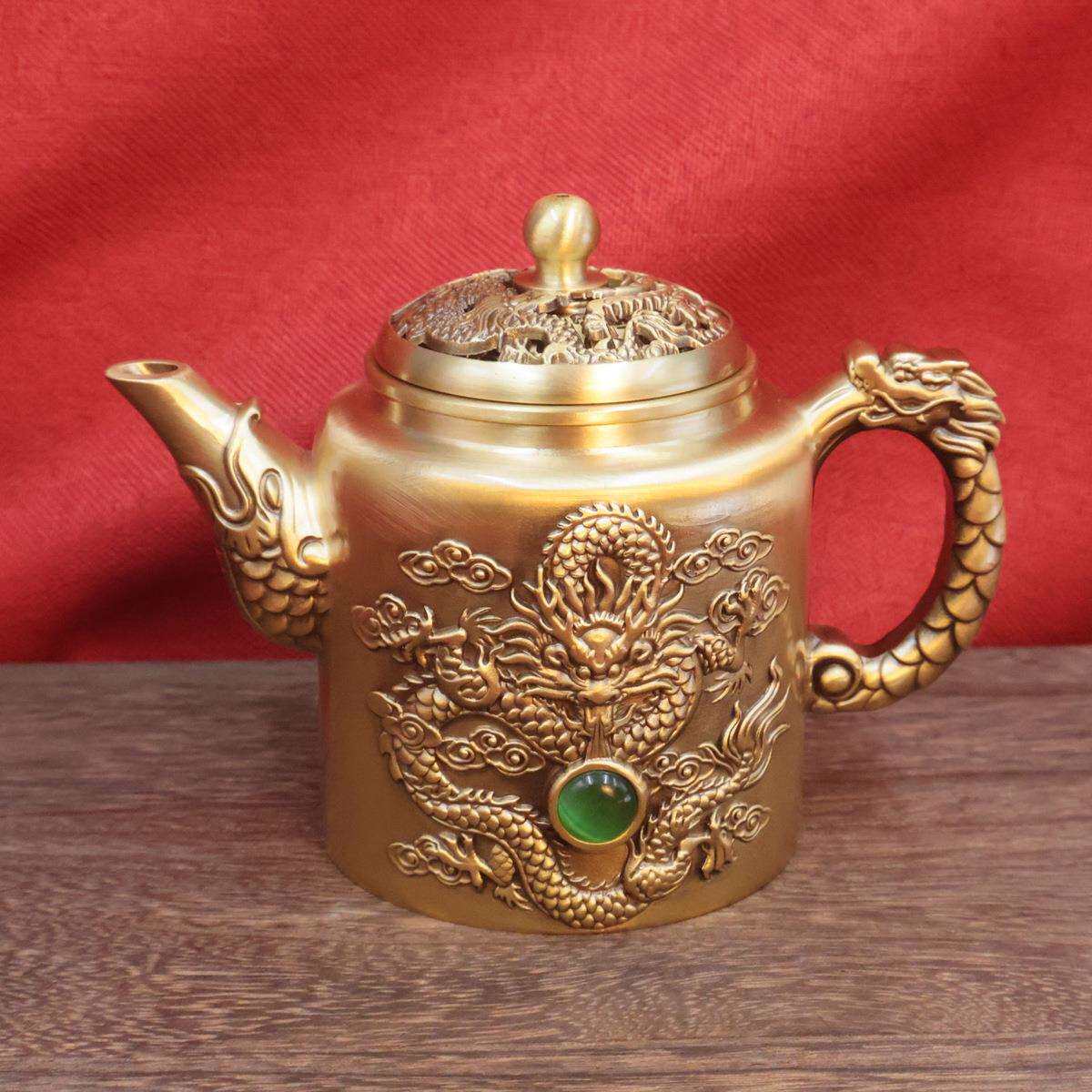 复龙凤仿茶壶古做旧提见描述壶金手属工艺品龙凤酒壶古铜器装饰品