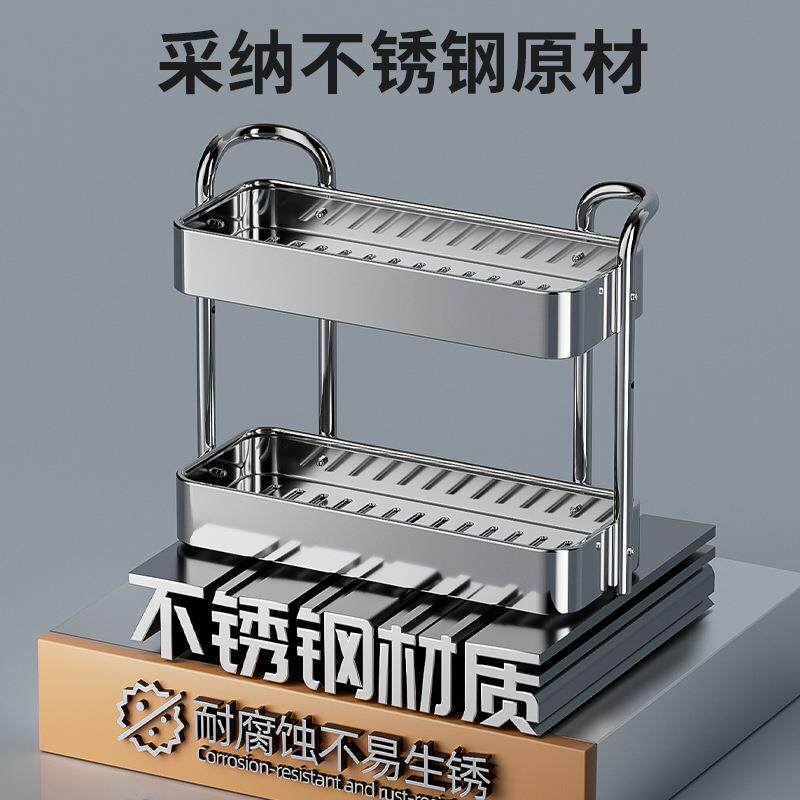 加厚不锈钢厨房调料置物架台面三角转角多功能收纳架子不绣钢双层