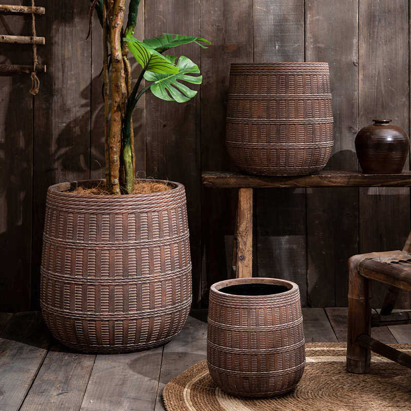 藤编篮子器型大口径镁泥花盆带滚轮托盘落地盆散尾葵孔雀木琴叶榕,鲜花速递/花卉仿真/绿植园艺,花盆,淘宝优惠券,粉丝福利购,淘宝优惠卷