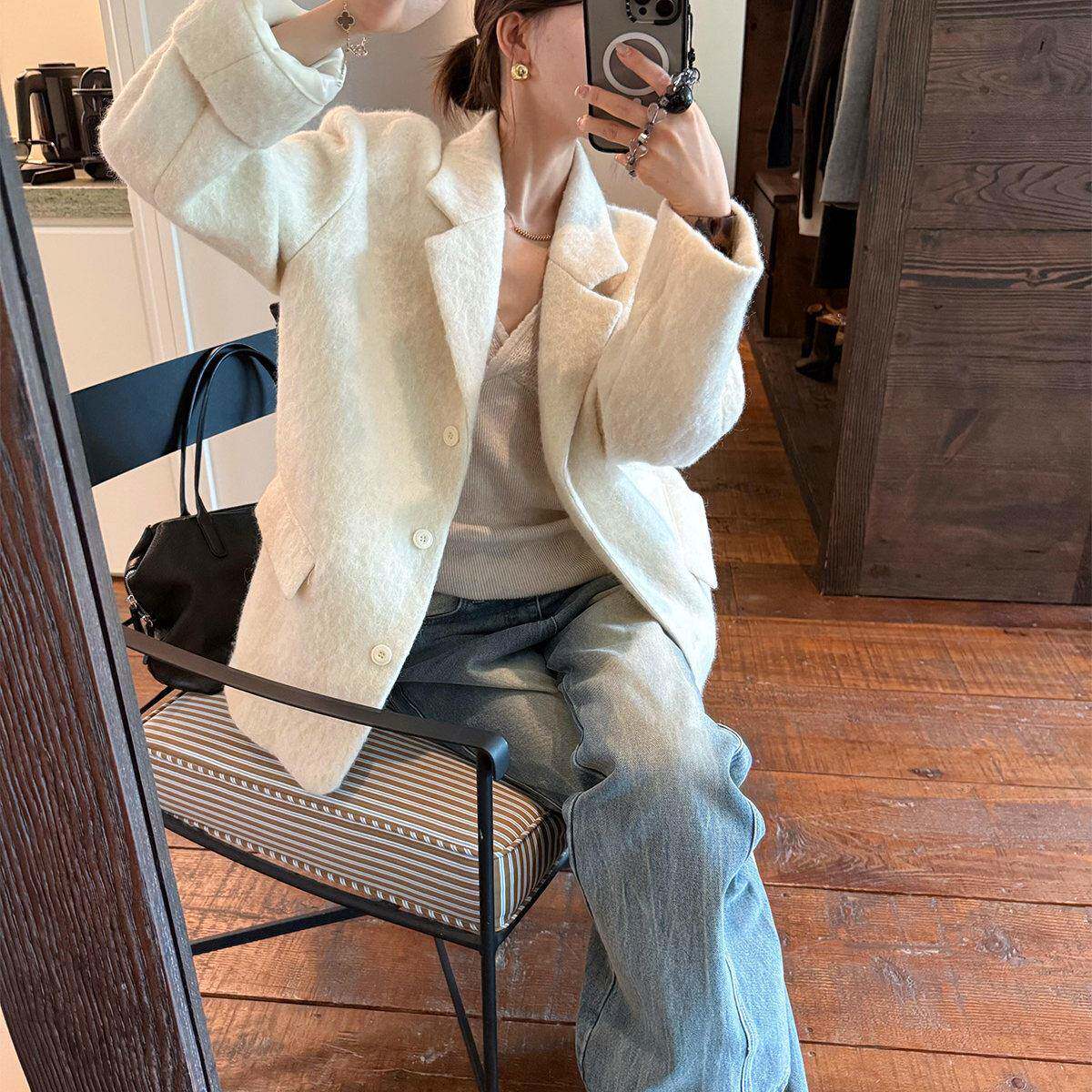 白色呢子大衣女2025秋冬羊毛呢外套小个子独特超好看高级加厚上衣