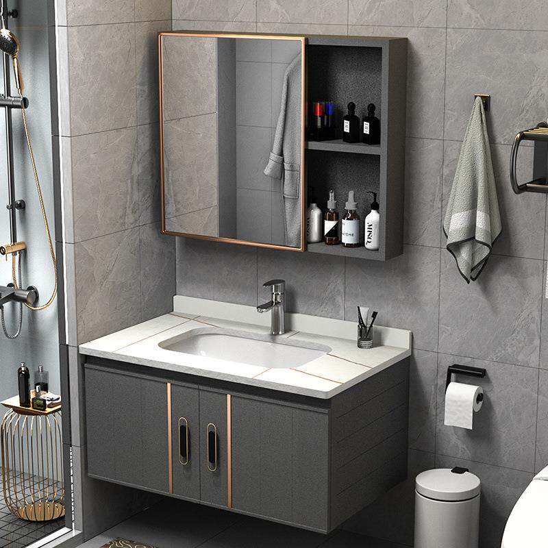 轻奢岩板太空铝浴室柜组合现代简约小户型洗脸盆家用卫生间洗漱盆