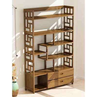 Chinese bamboo bookshelf living room display cabinet rack