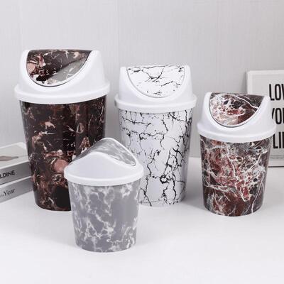 Lidded flip-top trash can, round creative pattern swing lid