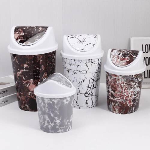 Lidded flip-top trash can, round creative pattern swing lid