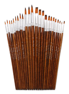 新款美术用品12只茶色木杆尼龙毛扁头水彩画笔套装油画笔