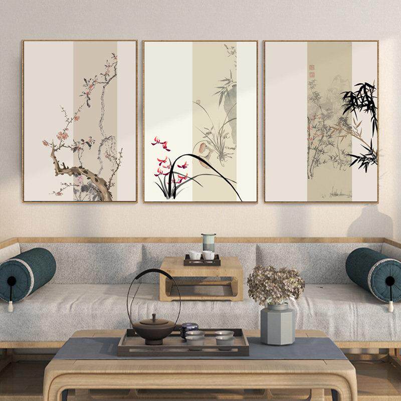 梅兰竹菊挂画 画中国风客厅装饰画 画书房茶室背景墙山水画 画迎