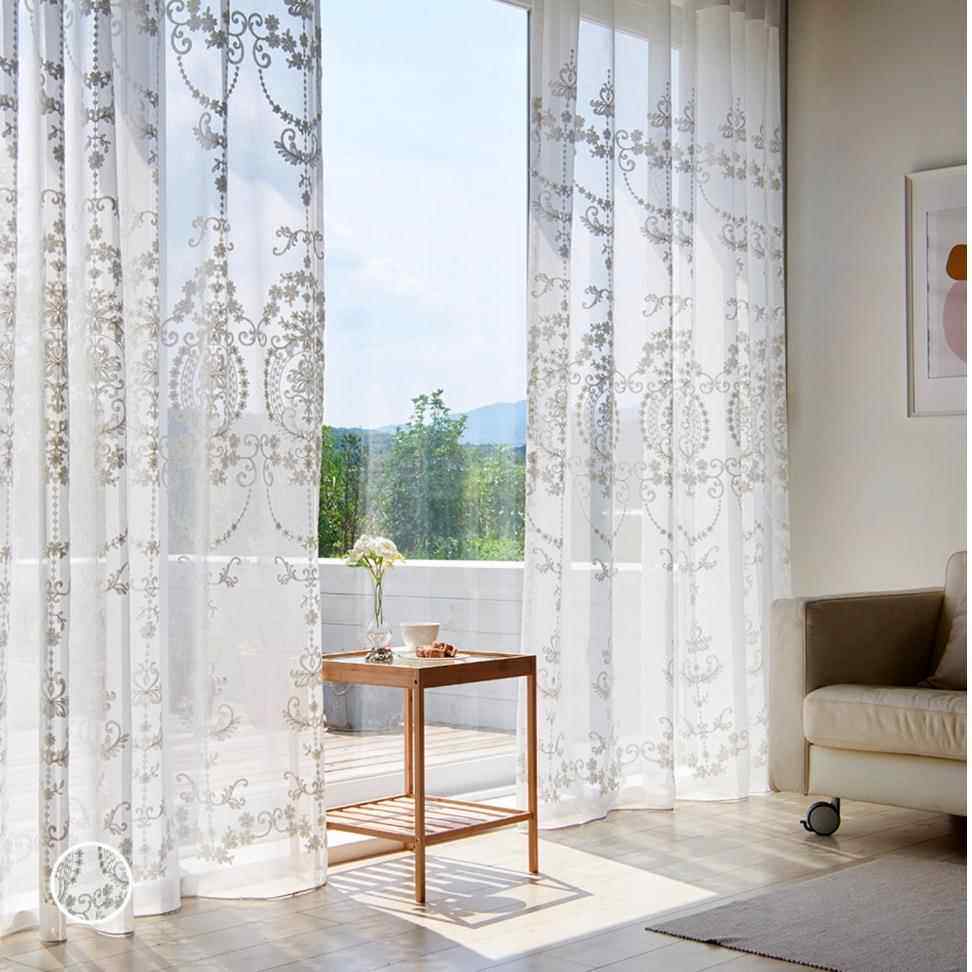 孔眼型复古针织风格刺绣蕾丝雪纺俏薄窗帘跨境蕾丝窗帘窗纱亚马逊