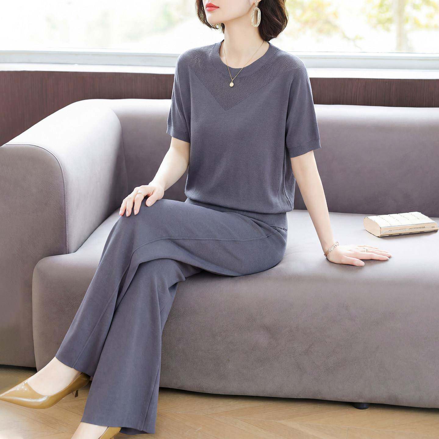 母亲节妈妈夏装休闲运动服套装2026新款中老年女装短袖真丝两件套