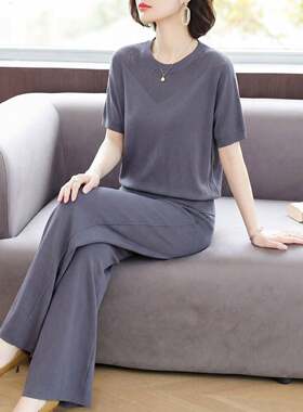 母亲节妈妈夏装休闲运动服套装2026新款中老年女装短袖真丝两件套
