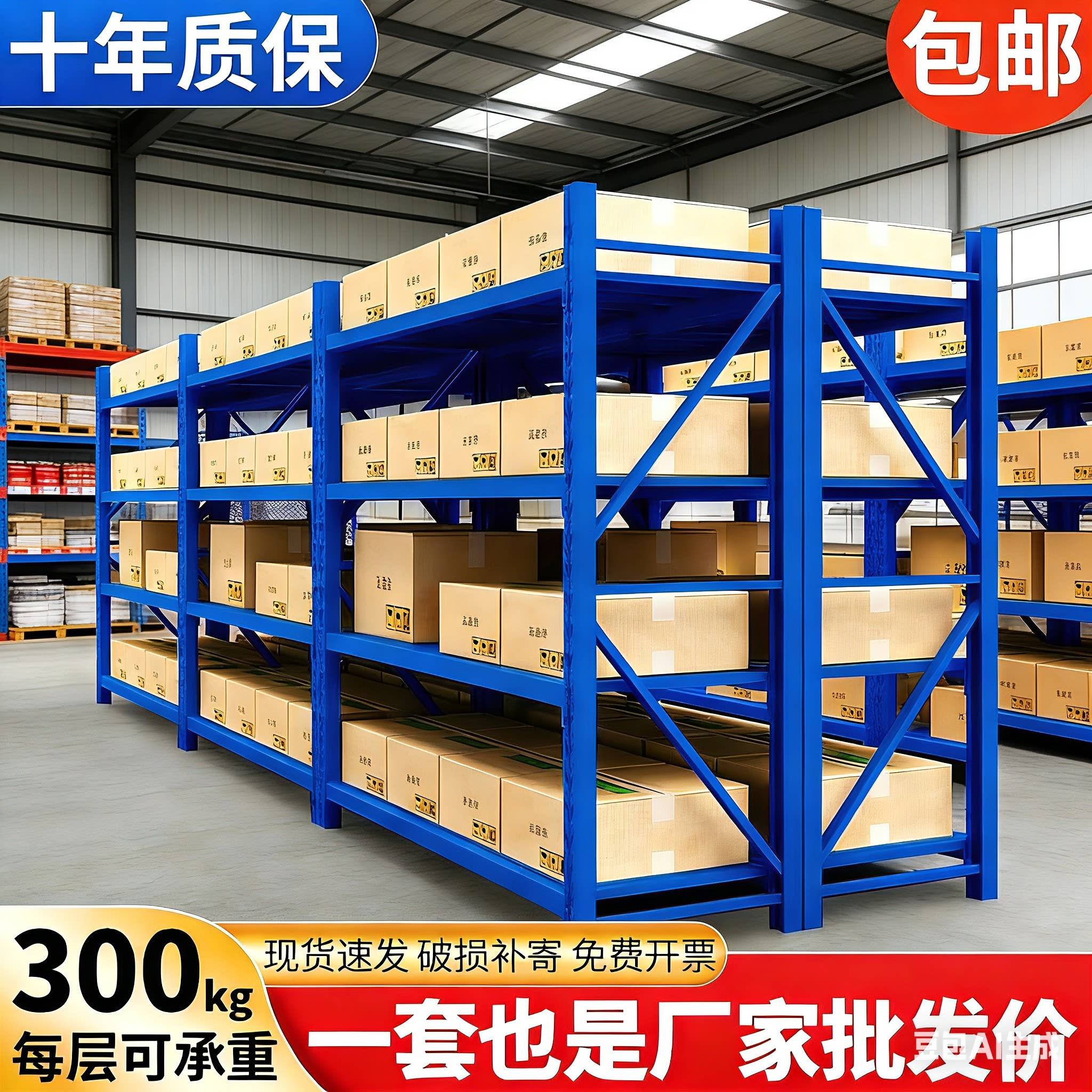 重型冷轧钢货架 蓝色主架可单独使用 多层工业置物架超强承重