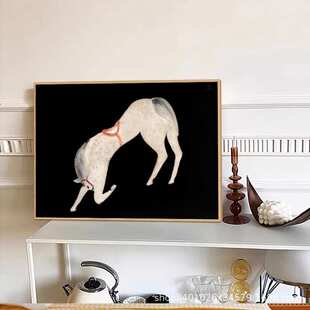 常玉后现代装饰画抽象小众黑马动物艺术画文艺复古餐边柜挂画横版