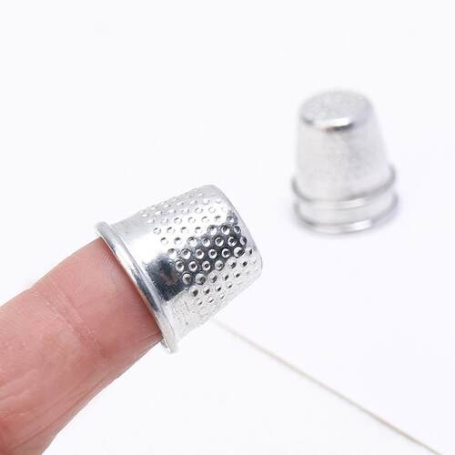 Vintage aluminum thimble sewing kit, handmade sewing tool, n