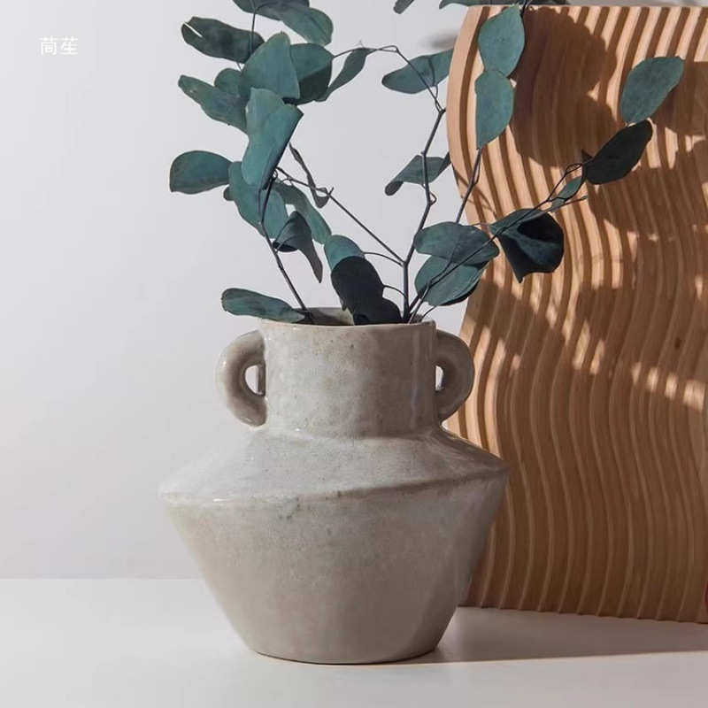 双耳花瓶摆件水培养粗陶瓷罐桌面侘寂风复古酒店吧台美式软装,家居饰品,花瓶,淘宝优惠券,粉丝福利购,淘宝优惠卷