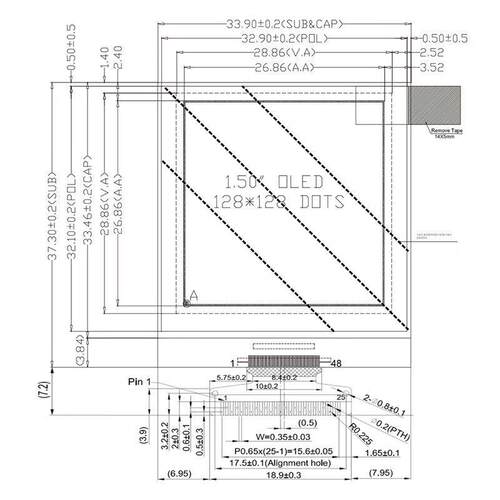 1.5寸OLED液晶显示屏128x128驱动SH1107/SSD1327模块IIC/SPI方屏