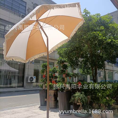拼色流苏沙滩伞折叠海滩休闲遮阳伞广告太阳伞花园伞可斜带布袋套