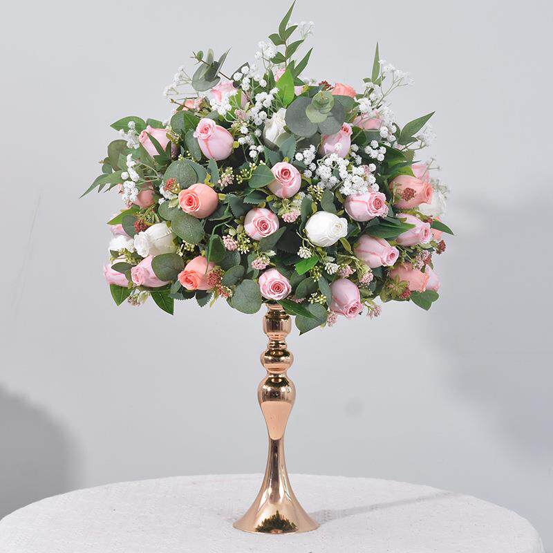 广千丰新款50cm玫瑰蕾花球烛台几何架子铁艺花器装饰花艺仿真花球