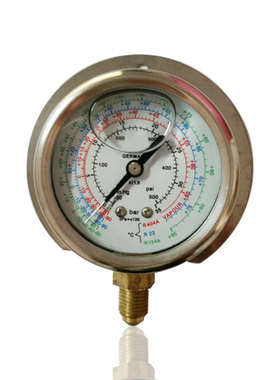 供冷媒压力表中央空调冷媒表不锈钢压力表径向后边35BAR 工厂直销