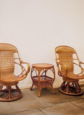真藤椅件套阳台简约家桌椅高茶几客三厅用单人藤编休闲DUX靠背转
