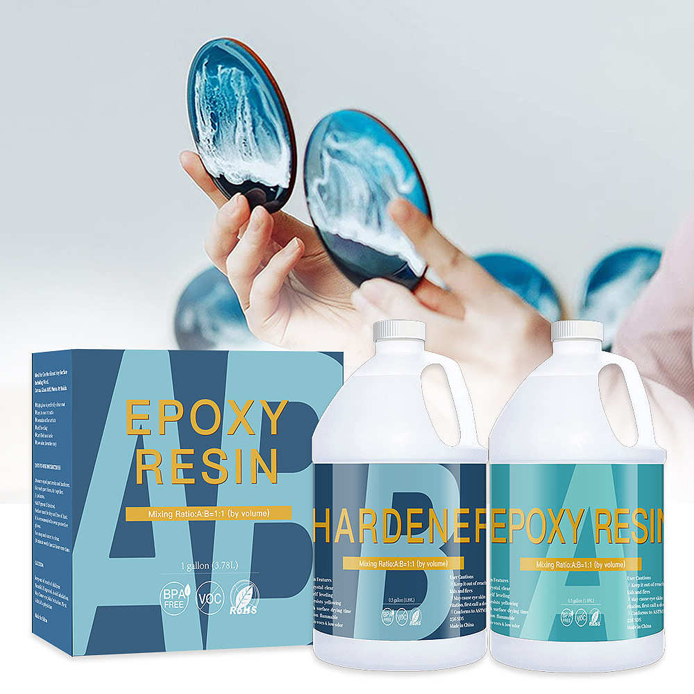 外贸积水铂壶  款高晶透亮环氧树脂滴晶胶ab木桌  河流大体胶加仑