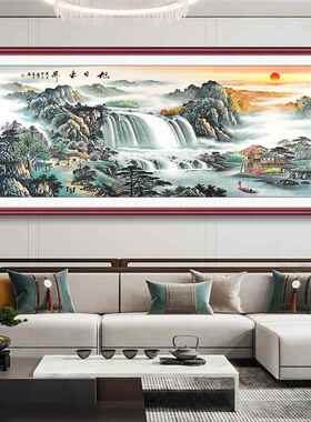网红客新中式厅挂山水装饰画高清艺术背微沙发景墙画画办公室喷用