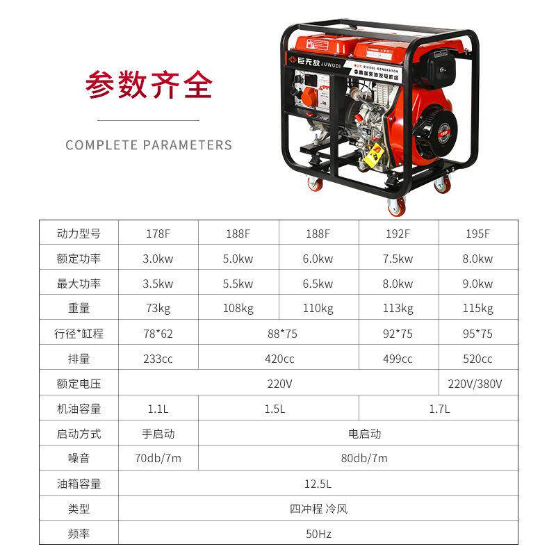 应急便捷工程小型柴油机用户3/8/10kw双电压两用220v移动发电机