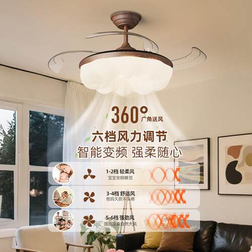 中古风扇餐灯厅卧室复灯古胡848桃木隐形电色扇客厅护眼吊扇灯cas