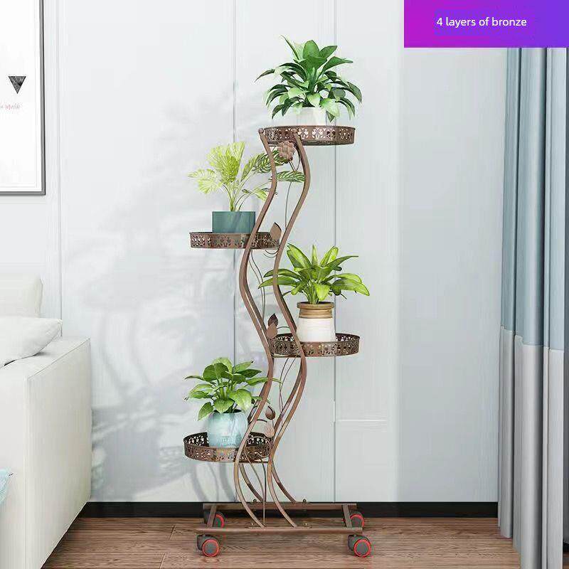 心形花架客厅多层移动阳台置物架铁艺室内盆景落地式绿萝带轮花盆