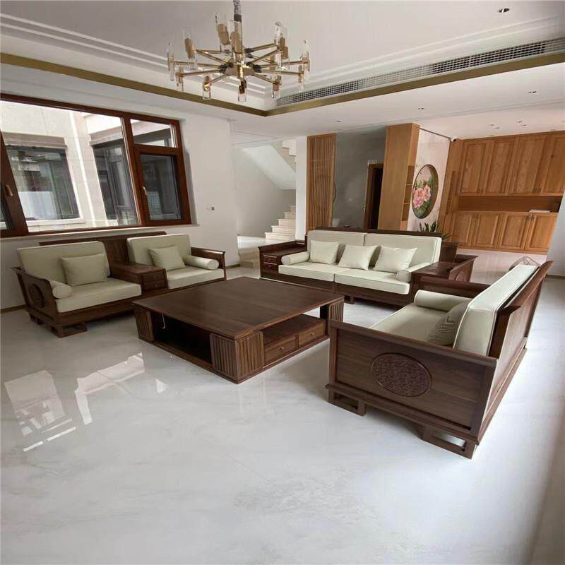 乌金木北美黑胡桃沙发家具真皮实木组合小户型新中式简约禅意中国