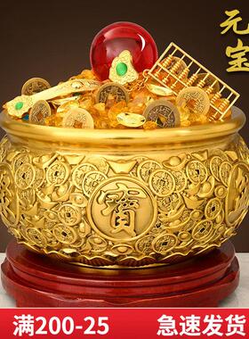 实心铜聚宝盆铜摆件客厅家居办公室店铺存钱罐黄铜米缸公司工艺品