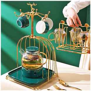 小鸟杯架金色黑色沥水架欧式 陶瓷咖啡杯具收纳篮铁艺架电镀金