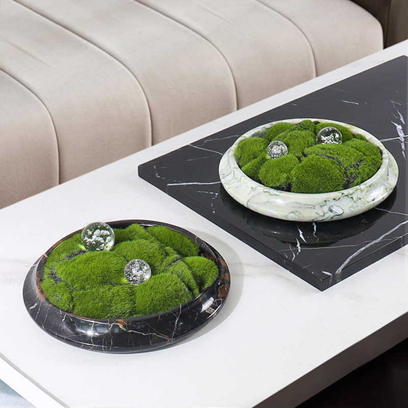 现代天然大理石盆栽绿植花盆花器中式售楼部茶几青苔植物花盆摆件,家居饰品,装饰摆件,淘宝优惠券,粉丝福利购,淘宝优惠卷